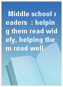 Middle school readers  : helping them read widely, helping them read well